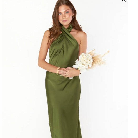 Jasmine Halter Maxi Dress - Olive - Satin - XS - Picture 1 of 1